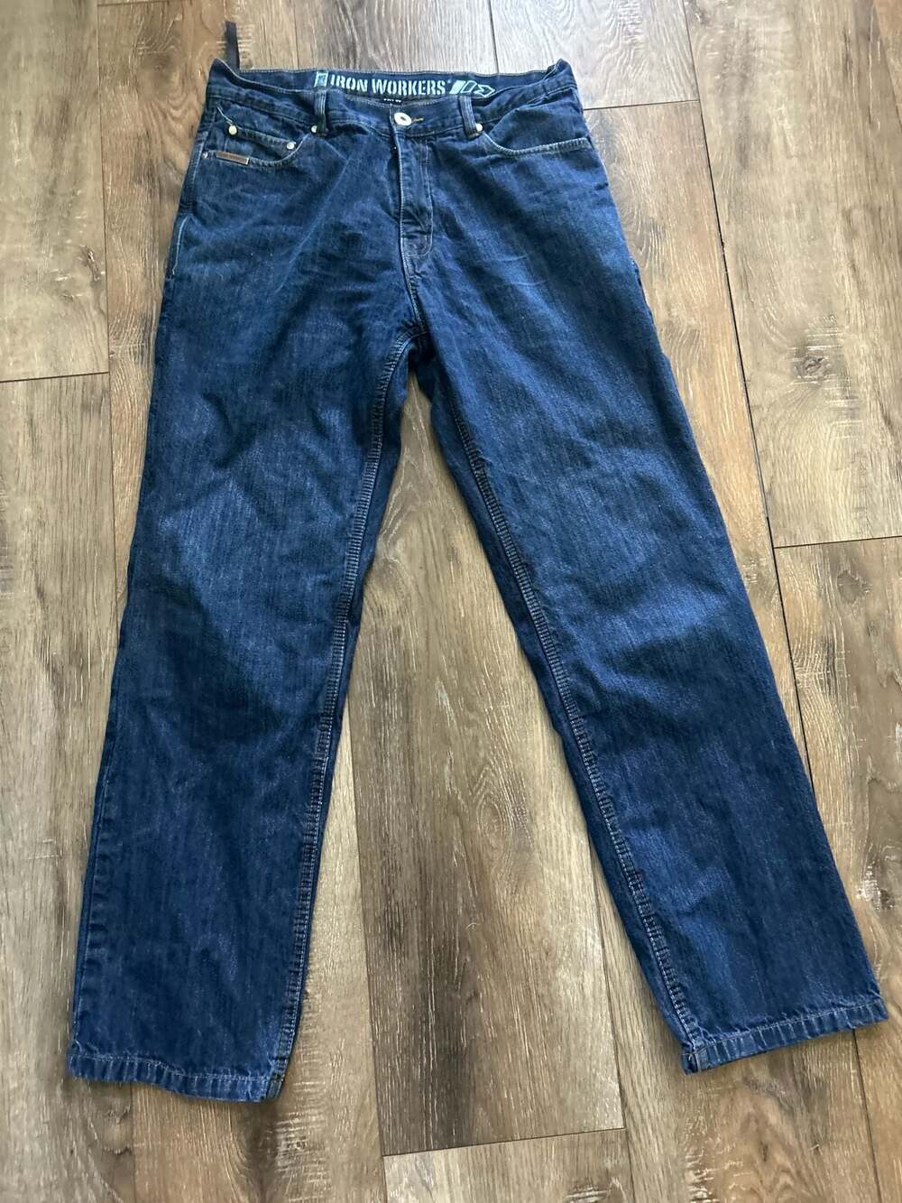 Iron Workers Mens Blue Denim Work Jeans Dark Wash Straight Leg